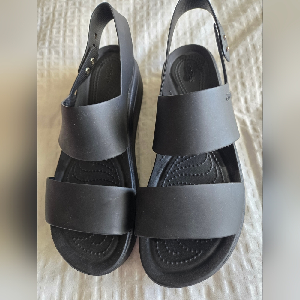 Crocs Lite Ride,Black Slip-On Double Strap Sandals, 9W